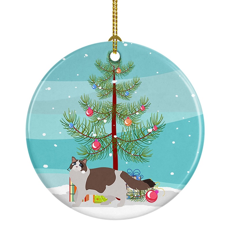 Ragdoll #3 Cat Merry Christmas Ornament - Round Ceramic Ornament  Artist-Designed Keepsake Decoration