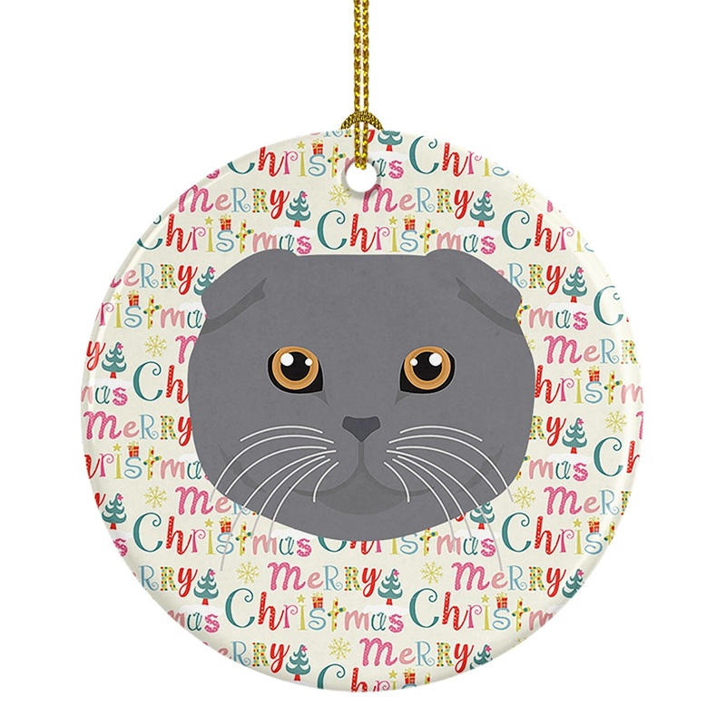 Scottish Fold Cat Christmas Ceramic Ornament