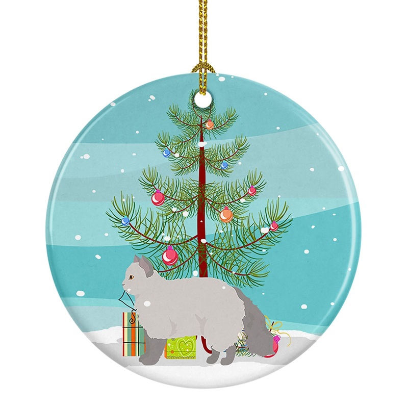 Selkirk Rex #2 Cat Merry Christmas Ornament - Round Ceramic Ornament  Artist-Designed Keepsake Decoration