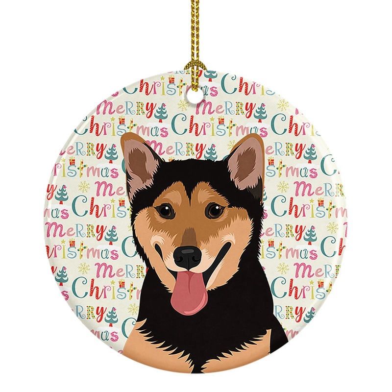 Shiba Inu Black and Tan Christmas Ceramic Ornament
