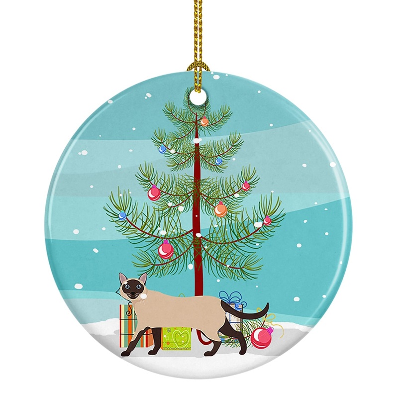 Siamese Traditional #2 Cat Merry Christmas Ornament - Round Ceramic Ornament  Artist-Designed Keepsake Decoration