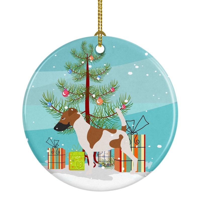 Smooth Fox Terrier Christmas Ornament - Round Ceramic Ornament  Artist-Designed Keepsake Decoration BB8441CO1