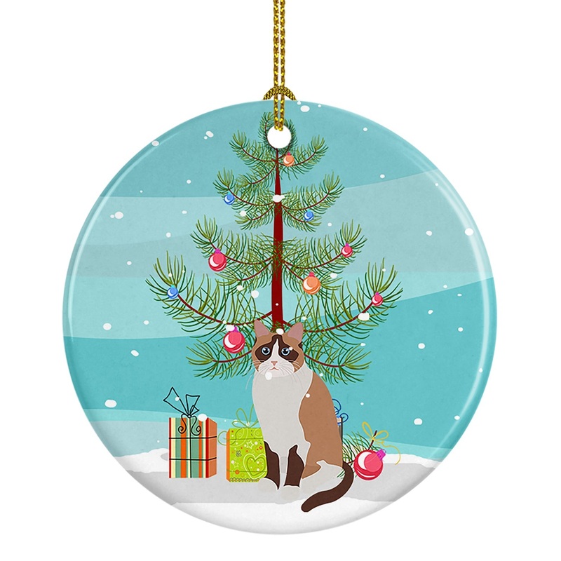 Snowshoe #1 Cat Merry Christmas Ornament - Round Ceramic Ornament  Artist-Designed Keepsake Decoration
