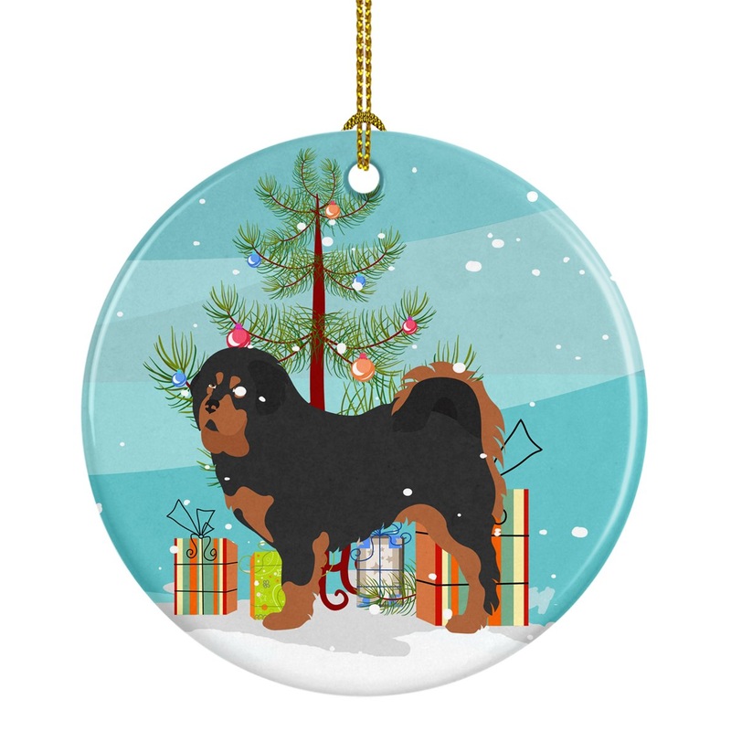 Tibetan Mastiff Christmas Ornament - Round Ceramic Ornament  Artist-Designed Keepsake Decoration BB8488CO1