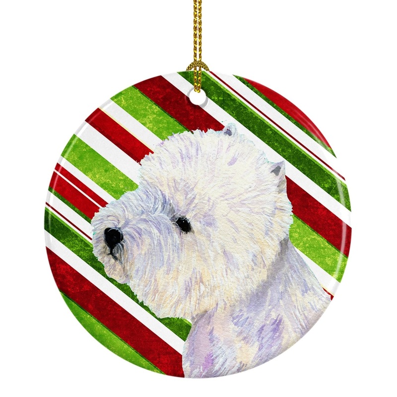 Westie Candy Cane Holiday Christmas Ornament - Round Ceramic Ornament  Artist-Designed Keepsake Decoration LH9225
