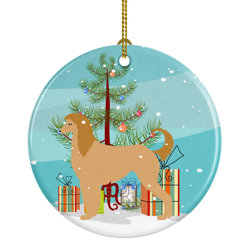 Afghan Hound Merry Christmas Tree Ornament - Round Ceramic Ornament  Artist-Designed Keepsake Decoration BB2924CO1
