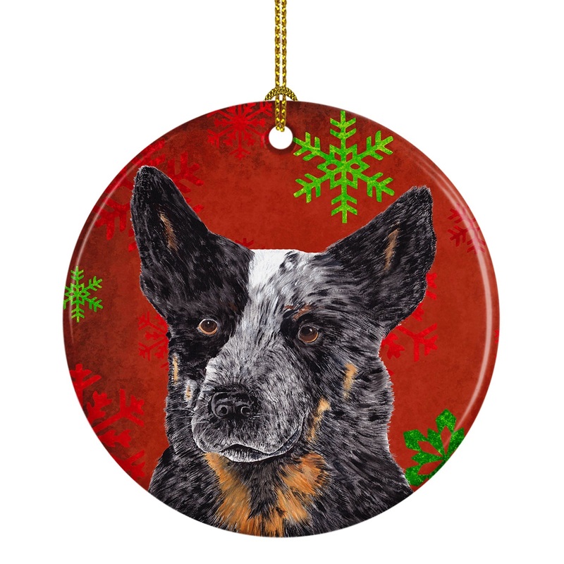Australian Cattle Dog Red Snowflakes Holiday Christmas Ornament - Round Ceramic Ornament  Artist-Designed Keepsake Decoration SC9436
