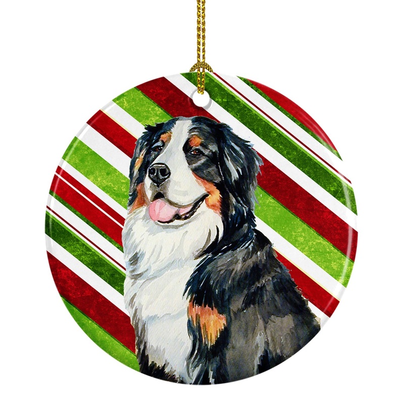 Bernese Mountain Dog Candy Cane Holiday Christmas Ornament - Round Ceramic Ornament  Artist-Designed Keepsake Decoration LH9244