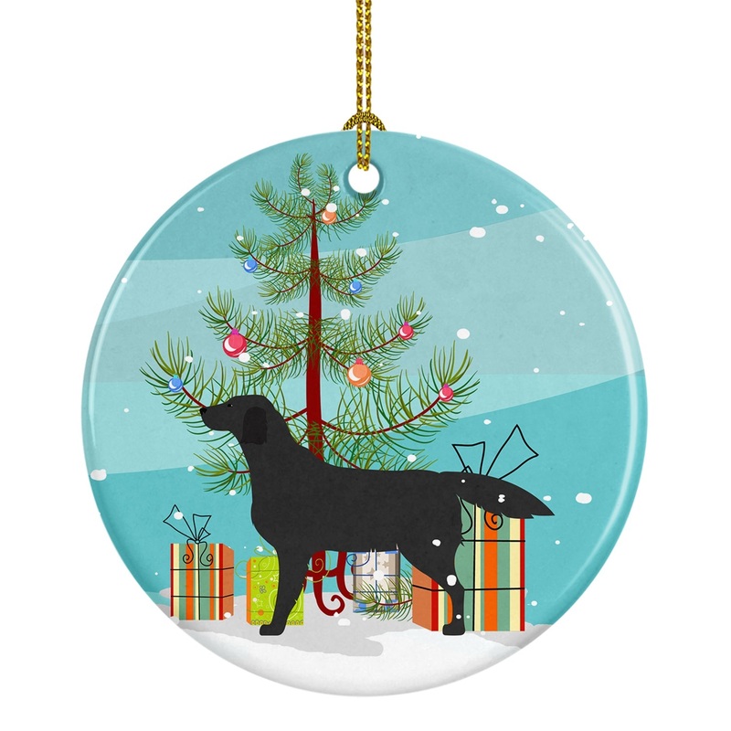 Black Labrador Retriever Merry Christmas Tree Ornament - Round Ceramic Ornament  Artist-Designed Keepsake Decoration BB2926CO1