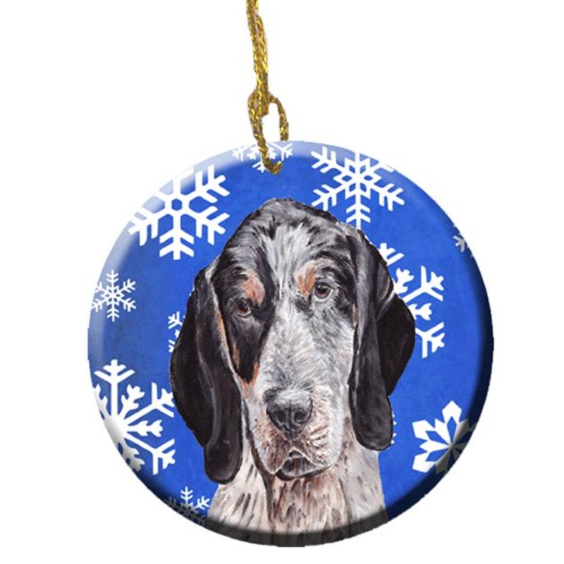 Blue Tick Coonhound Winter Snowflakes Ornament - Round Ceramic Ornament  Artist-Designed Keepsake Decoration SC9769CO1