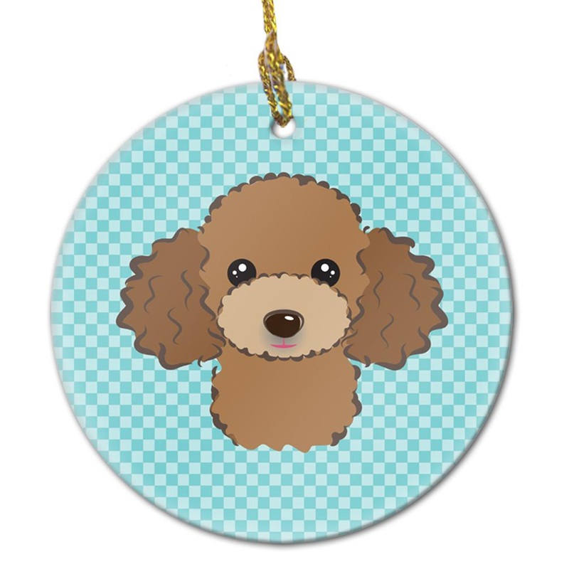 Checkerboard Blue Chocolate Brown Poodle Ceramic Ornament BB1194CO1