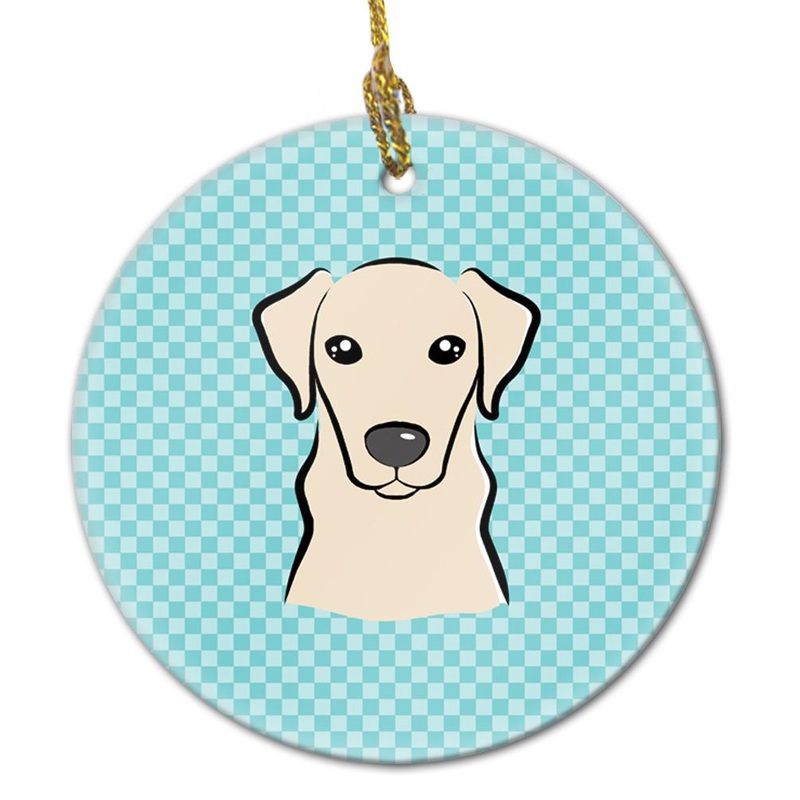 Checkerboard Blue Yellow Labrador Ceramic Ornament BB1160CO1
