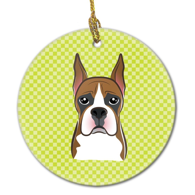 Checkerboard Lime Green Boxer Ceramic Ornament