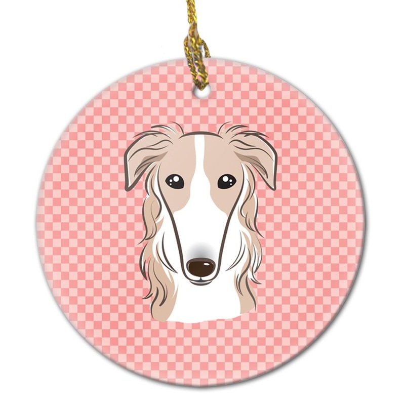 Checkerboard Pink Borzoi Ceramic Ornament BB1228CO1