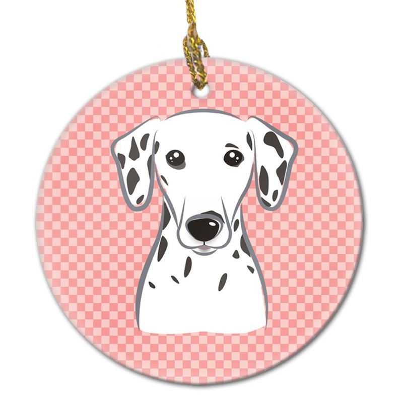 Checkerboard Pink Dalmatian Ceramic Ornament BB1210CO1