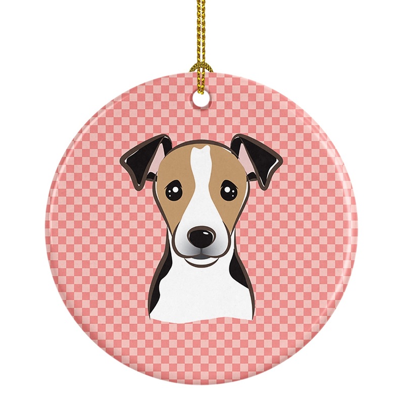 Checkerboard Pink Jack Russell Terrier Ceramic Ornament BB1261CO1
