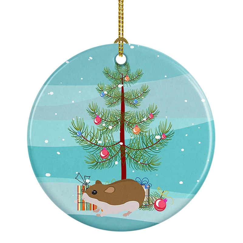 Chinese Hamster Merry Christmas Ornament - Round Ceramic Ornament  Artist-Designed Keepsake Decoration
