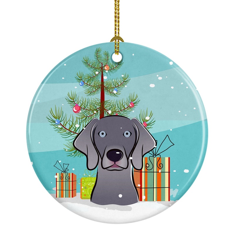 Christmas Tree and Weimaraner Ornament - Round Ceramic Ornament  Artist-Designed Keepsake Decoration BB1603CO1