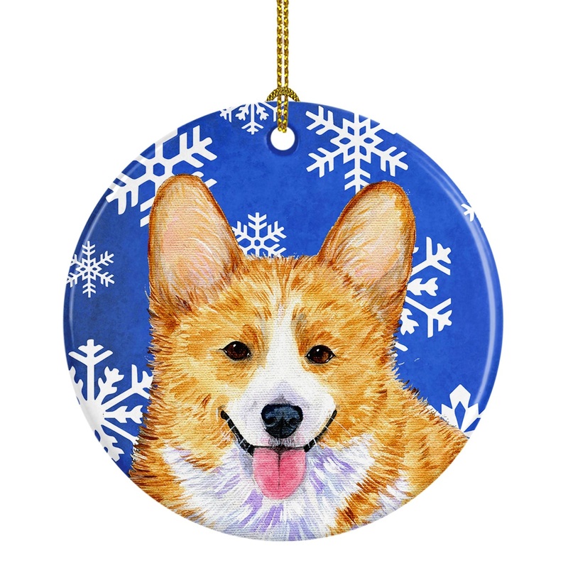 Corgi Winter Snowflakes Holiday Christmas Ornament - Round Ceramic Ornament  Artist-Designed Keepsake Decoration SS4624