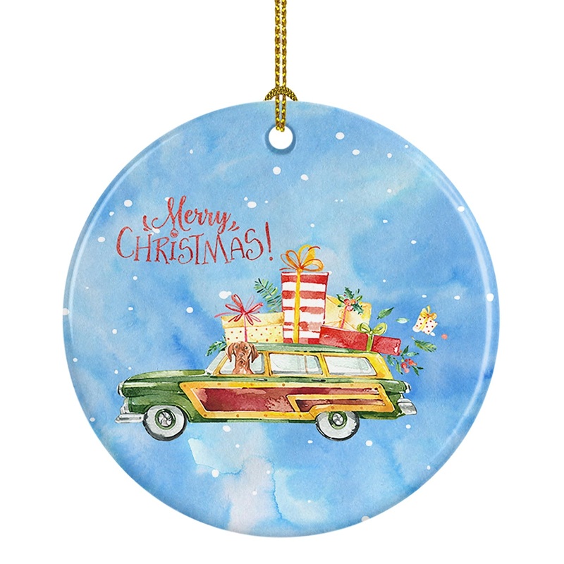 Merry Christmas Vizsla Ornament - Round Ceramic Ornament  Artist-Designed Keepsake Decoration