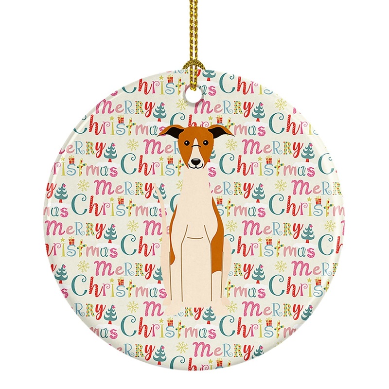 Merry Christmas Whippet Ceramic Ornament