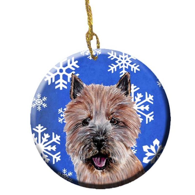 Norwich Terrier Winter Snowflakes Ornament - Round Ceramic Ornament  Artist-Designed Keepsake Decoration SC9782CO1