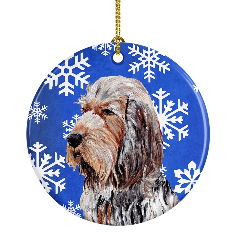 Otterhound Winter Snowflakes Ornament - Round Ceramic Ornament  Artist-Designed Keepsake Decoration SC9780CO1