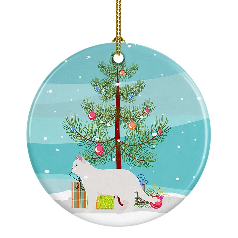 Poodle Cat #2 Cat Merry Christmas Ornament - Round Ceramic Ornament  Artist-Designed Keepsake Decoration