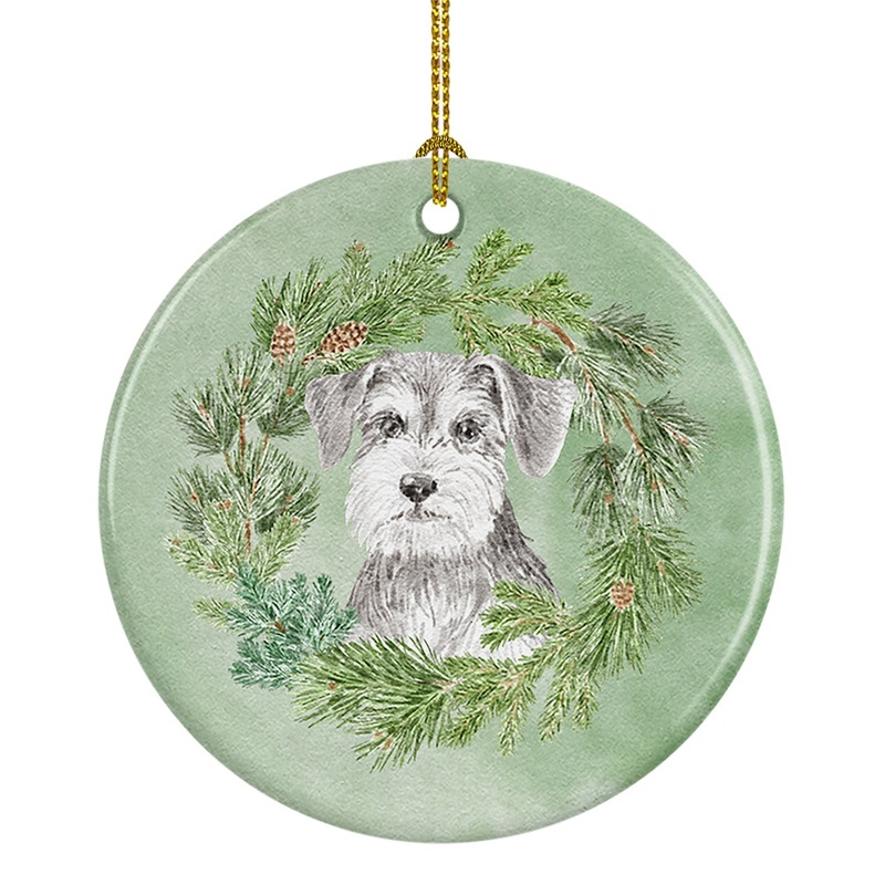 Schnauzer Salt and Pepper Christmas Wreath Ceramic Ornament