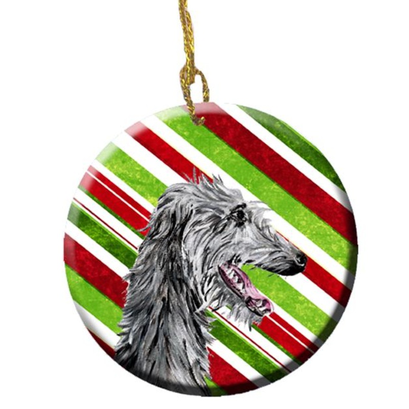 Scottish Deerhound Candy Cane Christmas Ornament - Round Ceramic Ornament  Artist-Designed Keepsake Decoration SC9813CO1