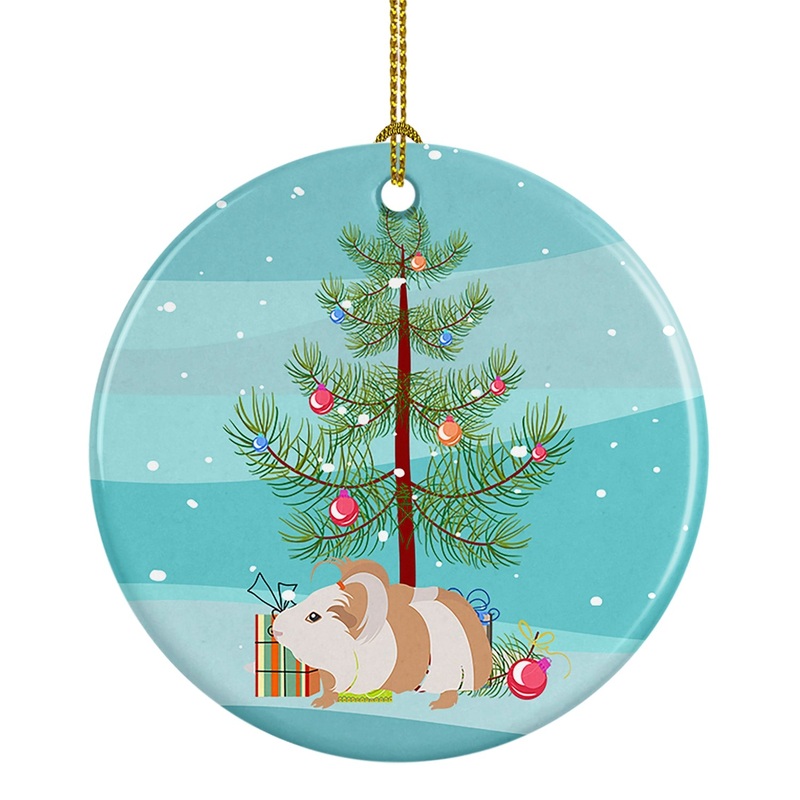 Silkie Guinea Pig Merry Christmas Ornament - Round Ceramic Ornament  Artist-Designed Keepsake Decoration