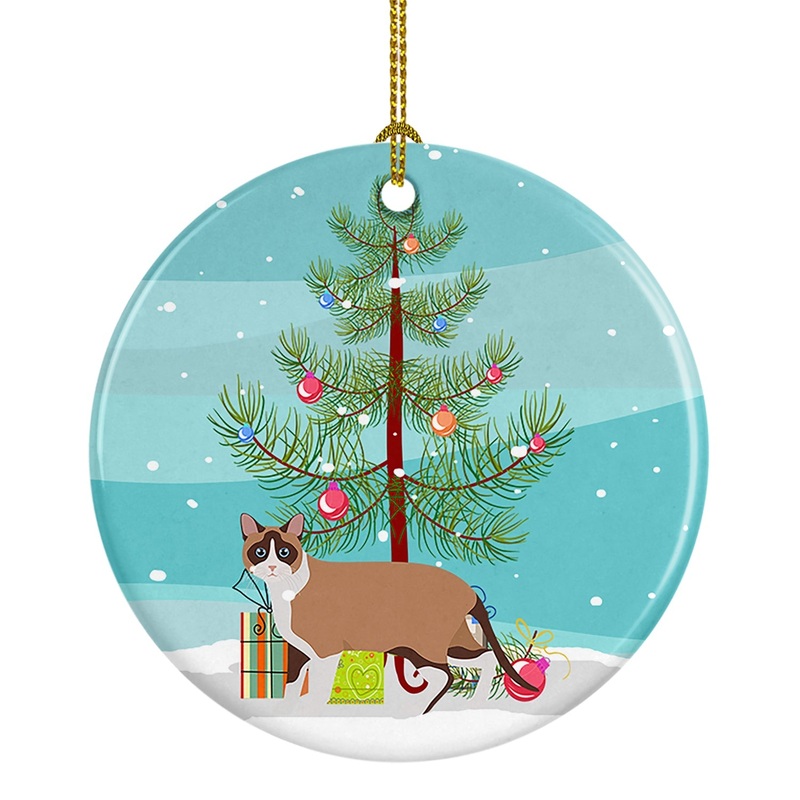 Snowshoe Cat Merry Christmas Ornament - Round Ceramic Ornament  Artist-Designed Keepsake Decoration