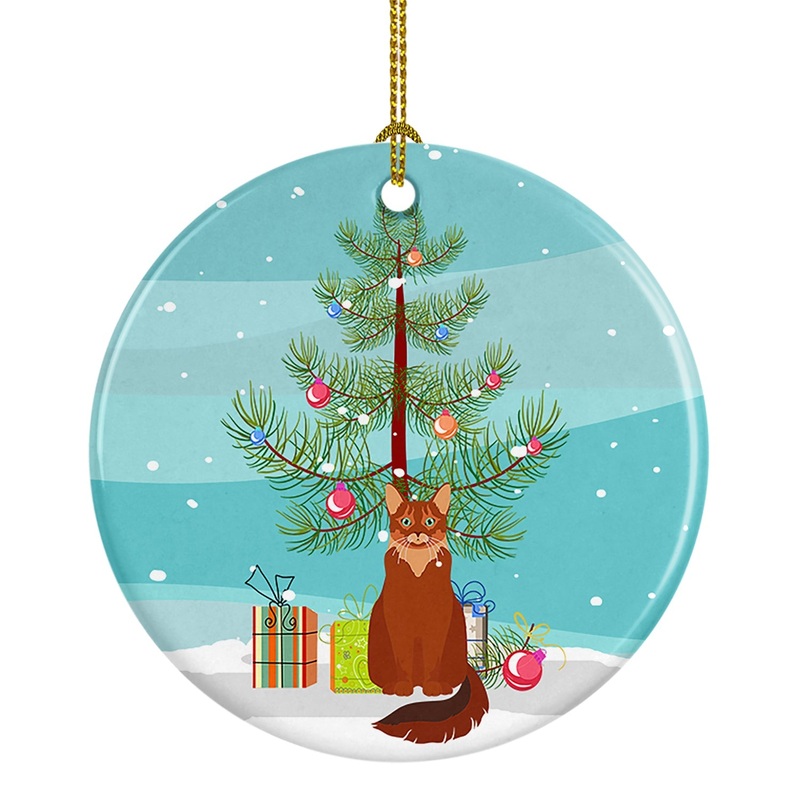 Somali Cat Merry Christmas Ornament - Round Ceramic Ornament  Artist-Designed Keepsake Decoration