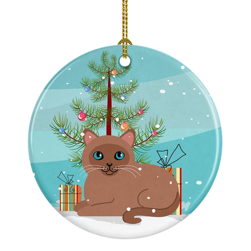 Tonkinese Cat Merry Christmas Tree Ornament - Round Ceramic Ornament  Artist-Designed Keepsake Decoration BB4433CO1
