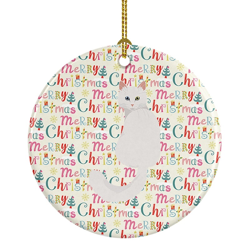 Turkish Angora Cat Christmas Ceramic Ornament