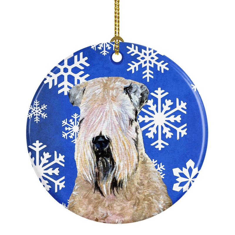 Wheaten Terrier Soft Coated  Snowflakes Holiday Christmas Ornament - Round Ceramic Ornament  Artist-Designed Keepsake Decoration