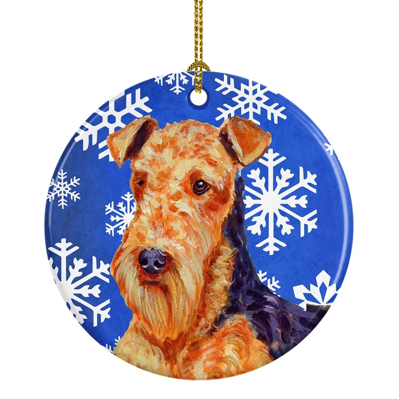 Airedale Winter Snowflake Holiday Ornament - Round Ceramic Ornament  Artist-Designed Keepsake Decoration LH9291