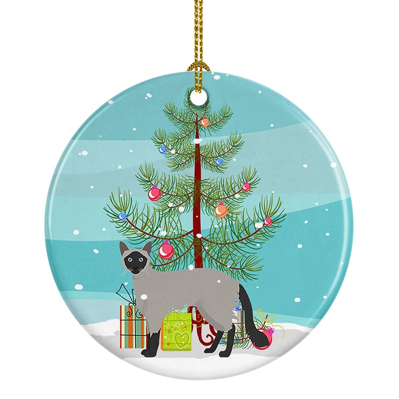 Balinese #1 Cat Merry Christmas Ornament - Round Ceramic Ornament  Artist-Designed Keepsake Decoration