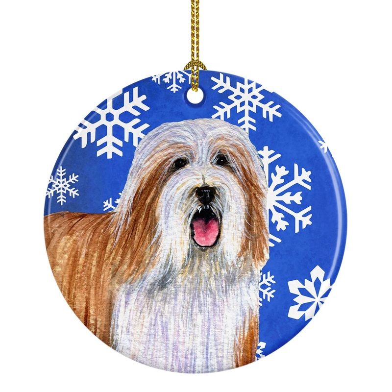 Bearded Collie Winter Snowflake Holiday Ornament - Round Ceramic Ornament  Artist-Designed Keepsake Decoration LH9285