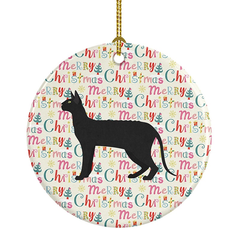 Black Cornish Rex Cat Christmas Ceramic Ornament