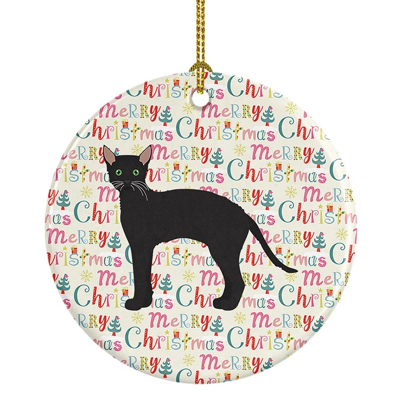 Black German Rex Cat Christmas Ceramic Ornament
