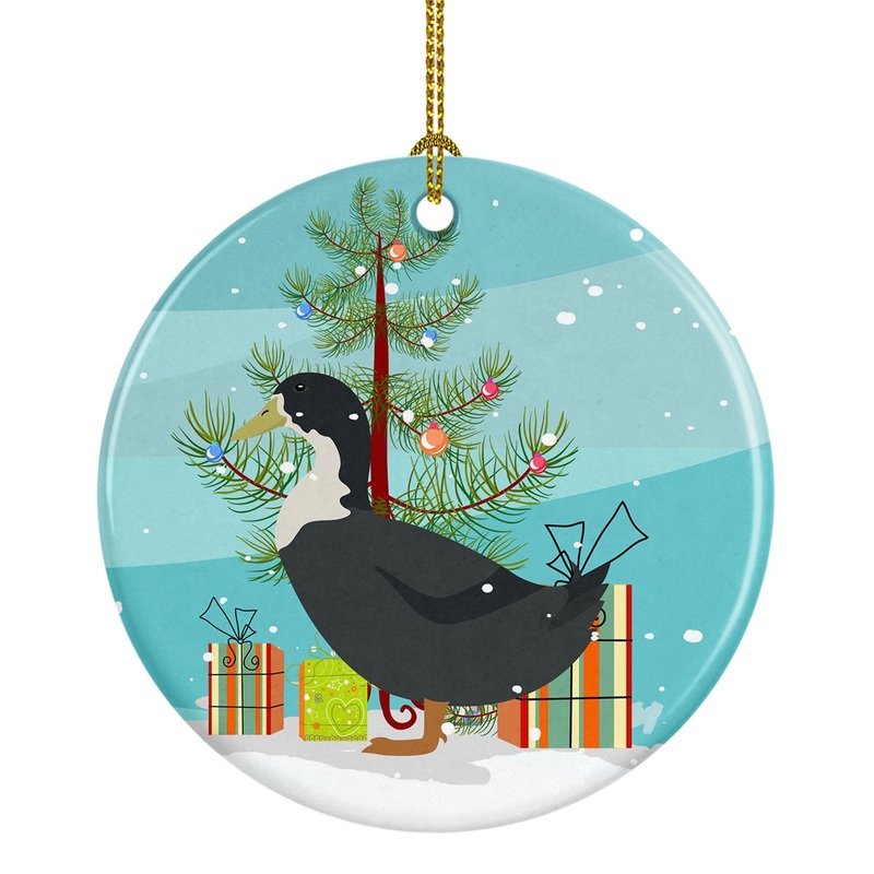 Blue Swedish Duck Christmas Ornament - Round Ceramic Ornament  Artist-Designed Keepsake Decoration BB9229CO1