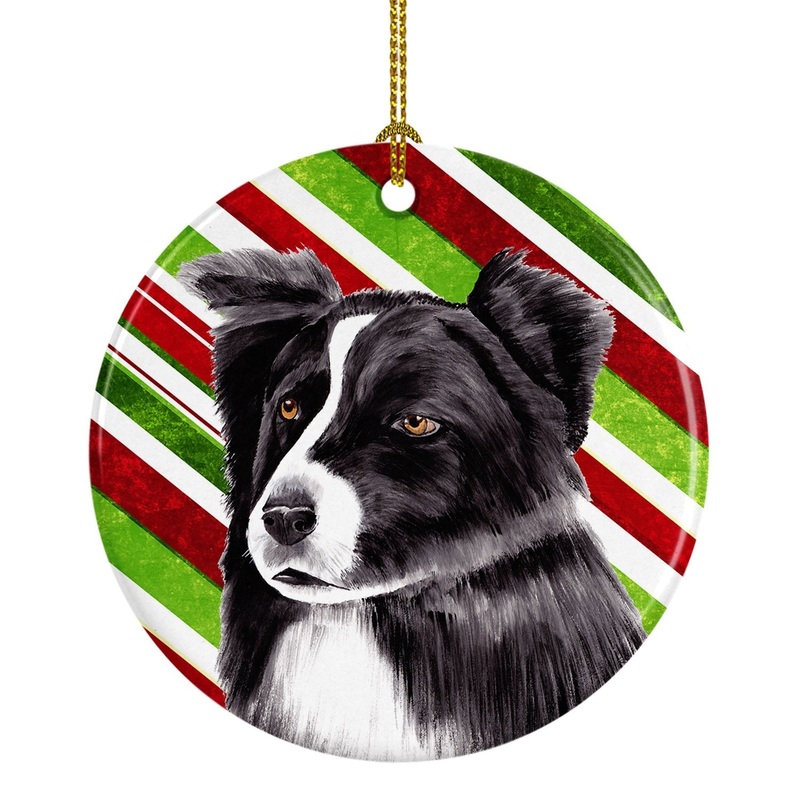 Border Collie Candy Cane Holiday Christmas  Ornament - Round Ceramic Ornament  Artist-Designed Keepsake Decoration SC9327
