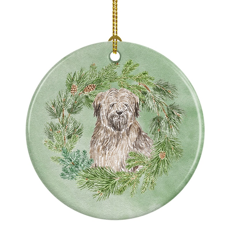 Briard Christmas Wreath Ceramic Ornament