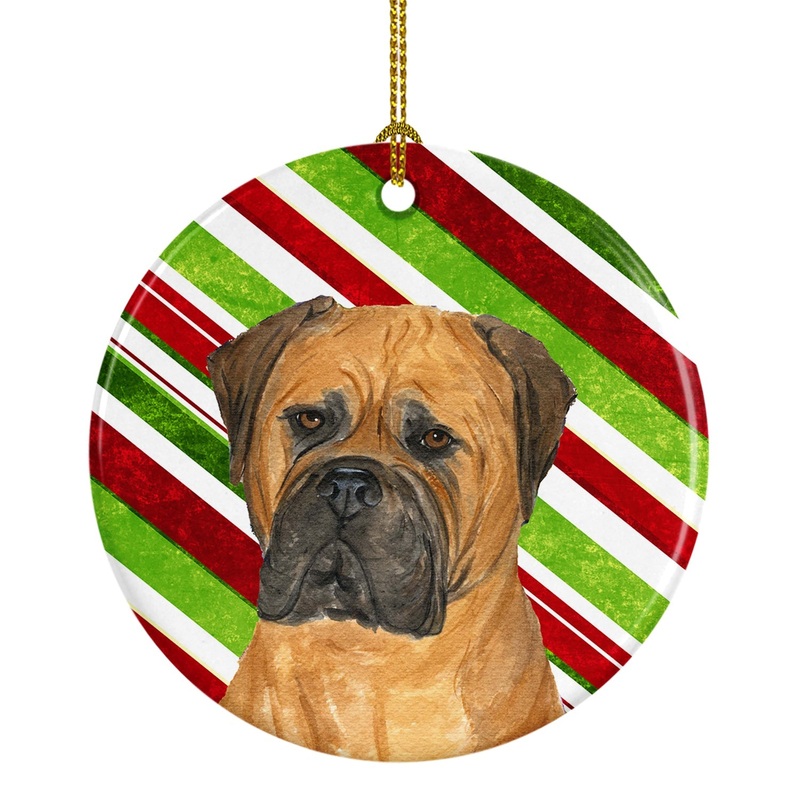 Bullmastiff Candy Cane Holiday Christmas Ornament - Round Ceramic Ornament  Artist-Designed Keepsake Decoration SS4586