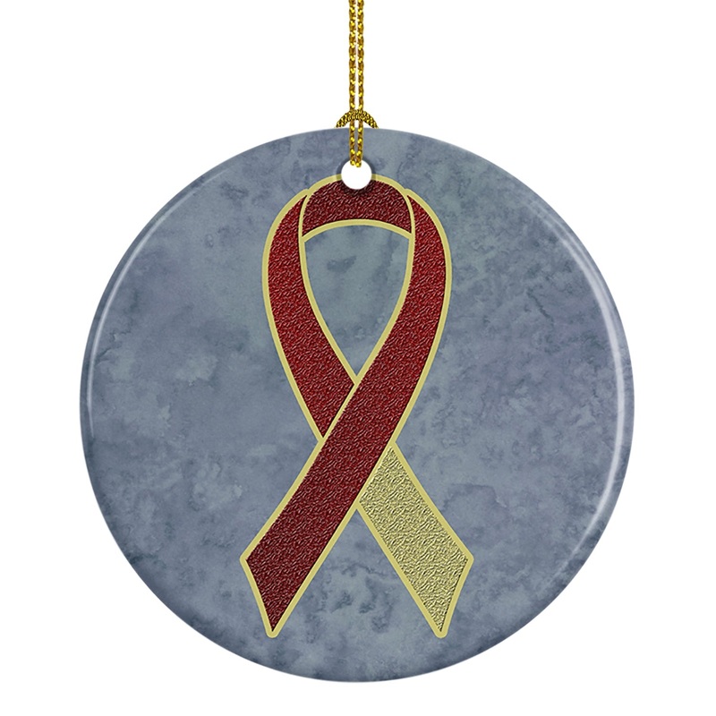 Burgundy and Ivory Ribbon for Head and Neck Cancer Awareness Ceramic Ornament AN1218CO1