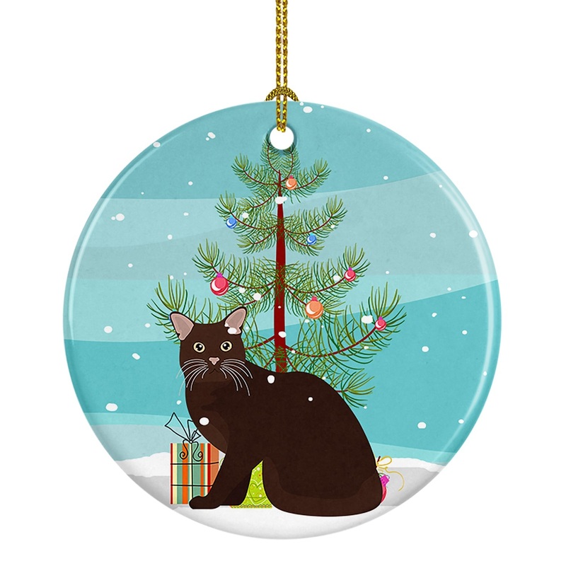 Burmese #2 Cat Merry Christmas Ornament - Round Ceramic Ornament  Artist-Designed Keepsake Decoration