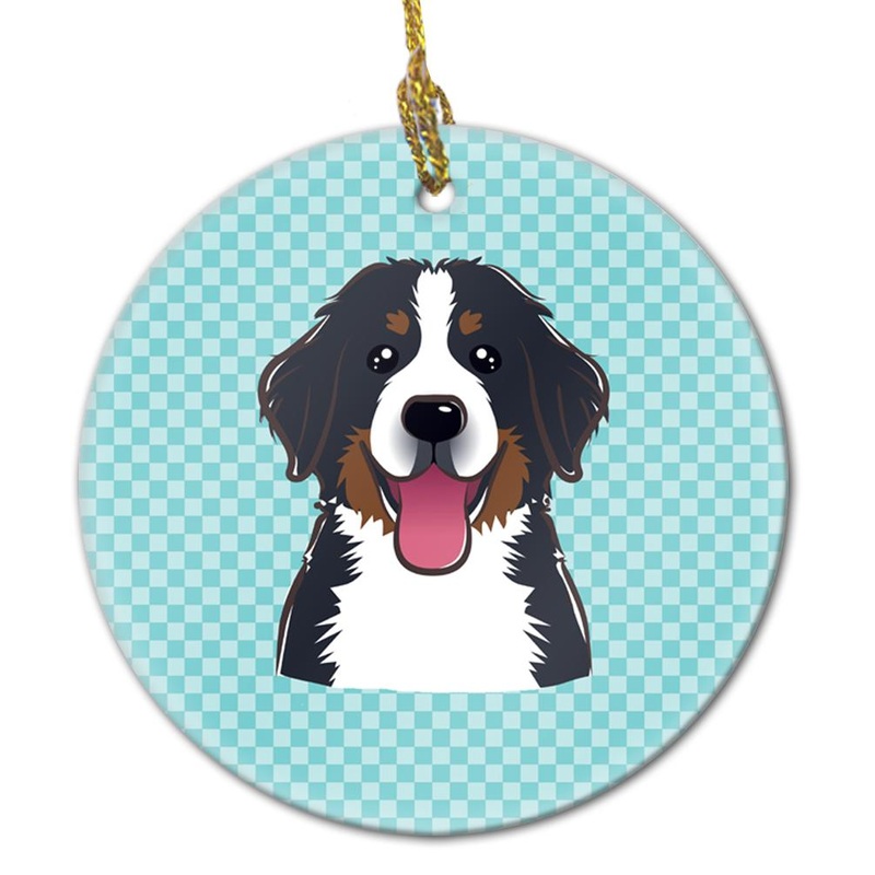Checkerboard Blue Bernese Mountain Dog Ceramic Ornament BB1175CO1