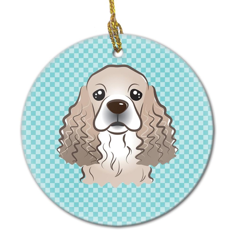 Checkerboard Blue Cocker Spaniel Ceramic Ornament BB1154CO1