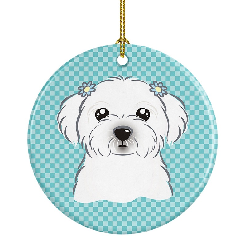 Checkerboard Blue Maltese Ceramic Ornament BB1146CO1